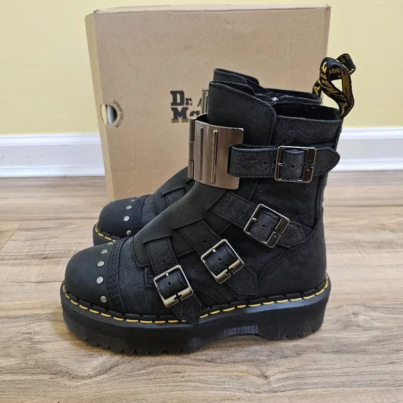 Dr. Martens Jadon Hinge Buckle Leather Platform Boots - Picture 4 of 15